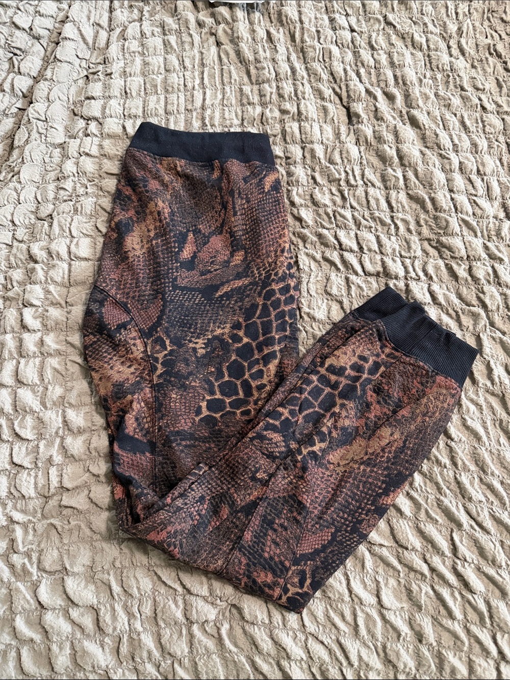 American Stitch Brown Black Snakeskin Print Joggers